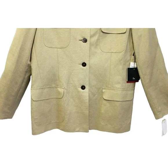 NWT Danielle Martin Women 12 Blazer Jacket Long Sleeve Work Linen Beige Lining - Picture 2 of 9
